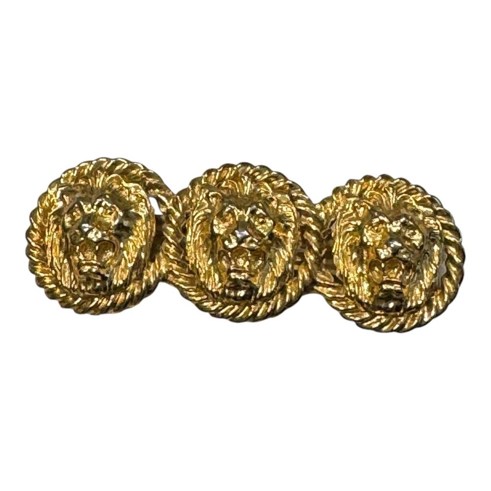 Vintage Iconic Lion Heads Barrette Hair Clips Gold Tone Made In France - Picture 5 of 10
